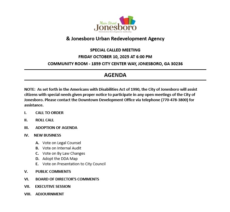  Jonesboro Downtown Development Authority Special Called Meeting 